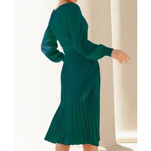 Long sleeve Maxi length dress w/ pleated skirt in Hunter Green, Daisy Fashion 42